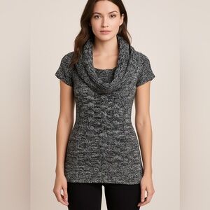 Vintage Charlotte Russe Marled Black & White Cowl Neck Tunic Sweater S